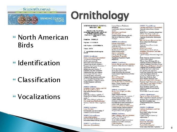 Ornithology North American Birds Identification Classification Vocalizations 8 