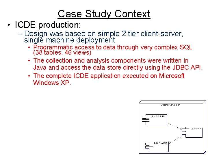 Case Study Context • ICDE production: – Design was based on simple 2 tier