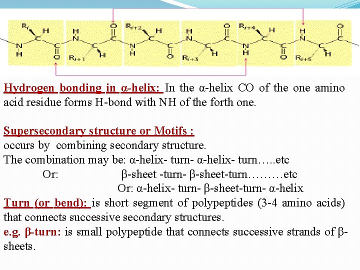 Hydrogen bonding in α-helix: In the α-helix CO of the one amino acid residue