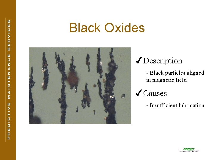 Black Oxides 4 Description - Black particles aligned in magnetic field 4 Causes -