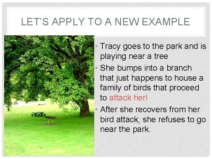 LET’S APPLY TO A NEW EXAMPLE • Tracy goes to the park and is
