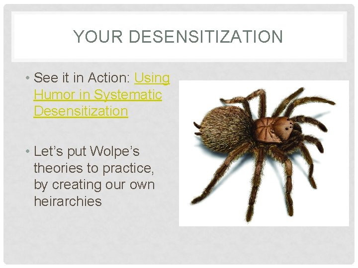 YOUR DESENSITIZATION • See it in Action: Using Humor in Systematic Desensitization • Let’s