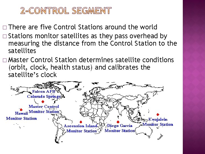 � There are five Control Stations around the world � Stations monitor satellites as