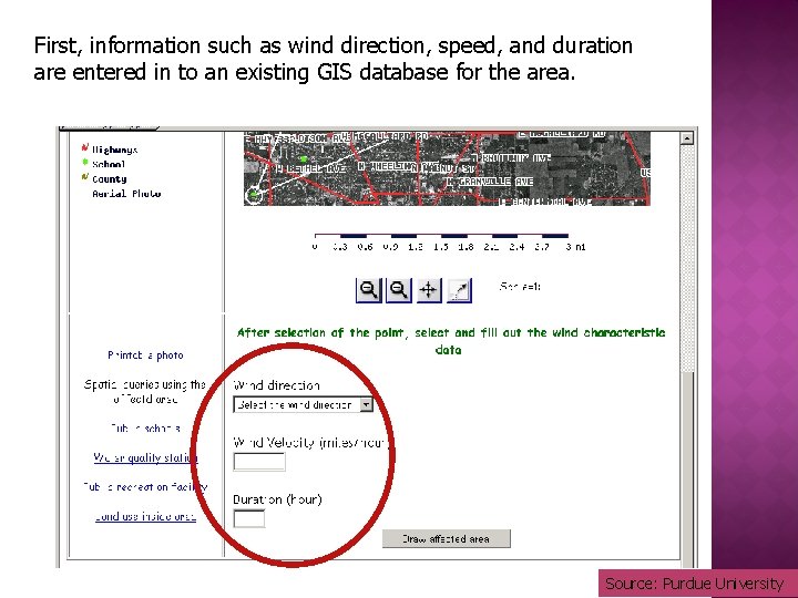First, information such as wind direction, speed, and duration are entered in to an
