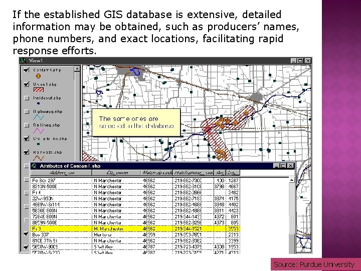 If the established GIS database is extensive, detailed information may be obtained, such as