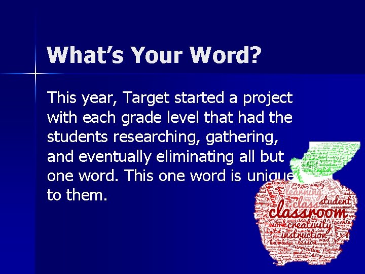 What’s Your Word? This year, Target started a project with each grade level that