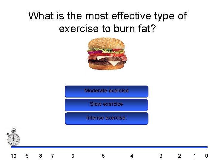 What is the most effective type of exercise to burn fat? Moderate exercise Slow