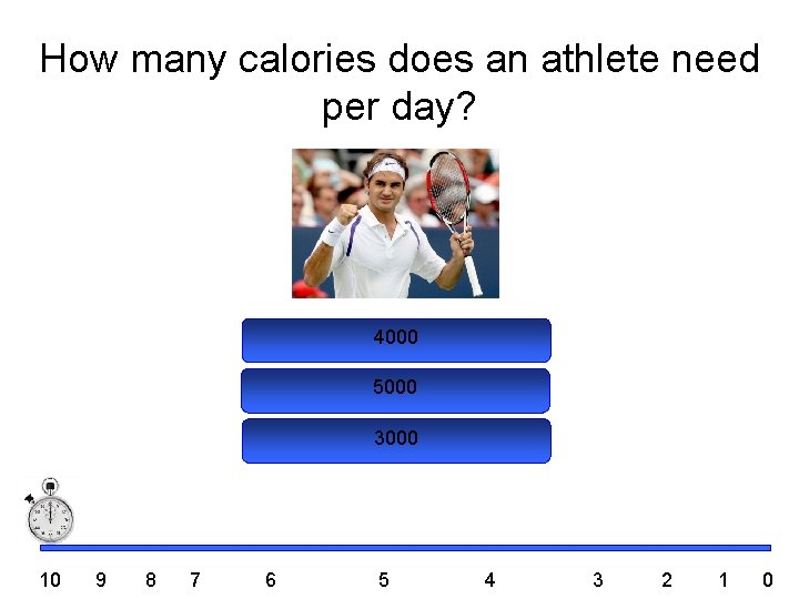 How many calories does an athlete need per day? 4000 5000 3000 10 9