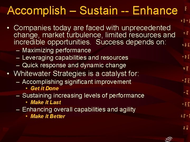 Intro Accomplish – Sustain -- Enhance Trad esho w – Enhancing overall capabilities and