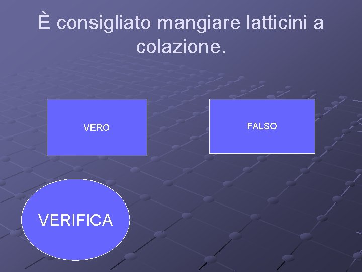 È consigliato mangiare latticini a colazione. VERO VERIFICA FALSO 
