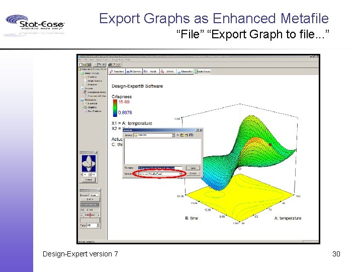 Export Graphs as Enhanced Metafile “File” “Export Graph to file. . . ” Design-Expert