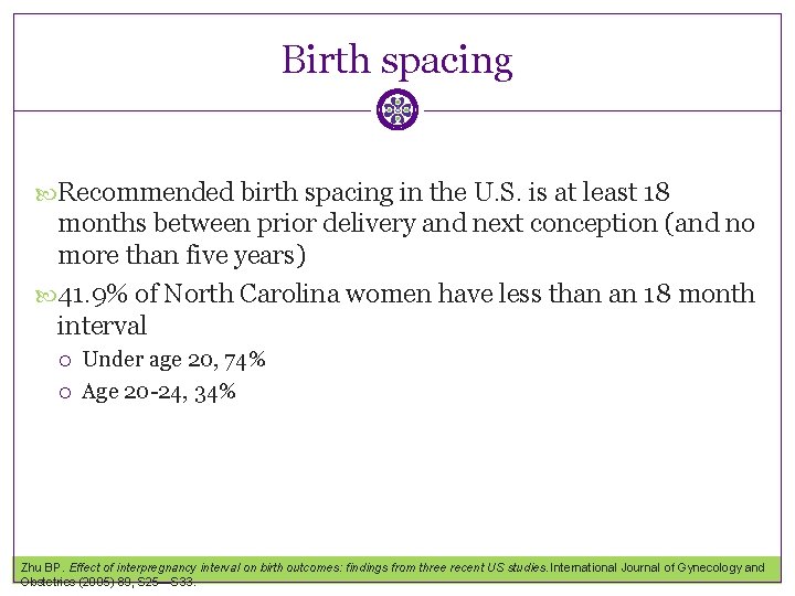 Birth spacing Recommended birth spacing in the U. S. is at least 18 months