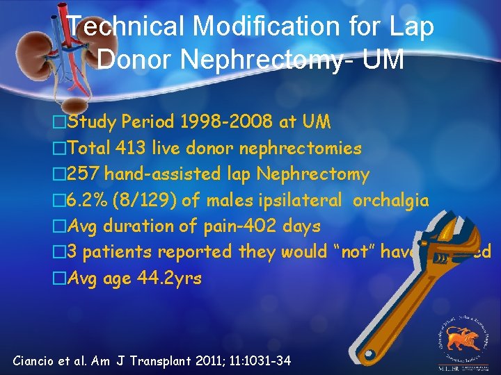 Technical Modification for Lap Donor Nephrectomy- UM �Study Period 1998 -2008 at UM �Total