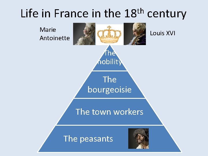 Life in France in the 18 th century Marie Antoinette Louis XVI The nobility