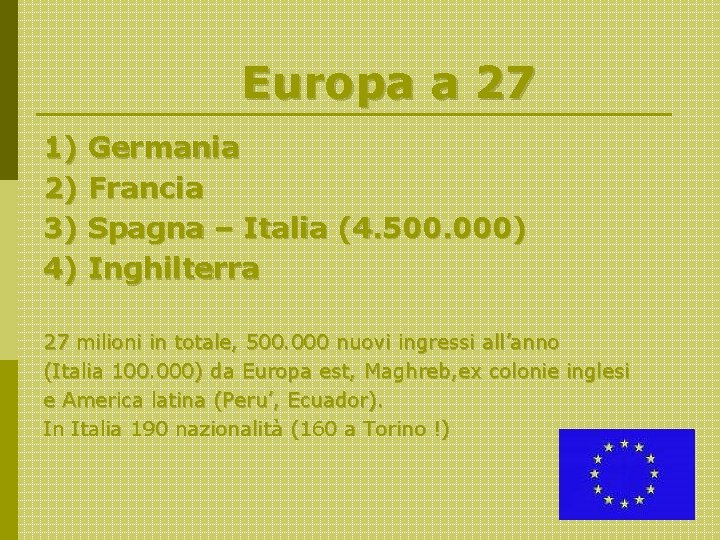 Europa a 27 1) Germania 2) Francia 3) Spagna – Italia (4. 500. 000)