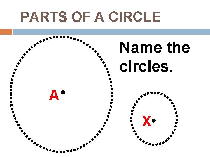 PARTS OF A CIRCLE Name the circles. A X 