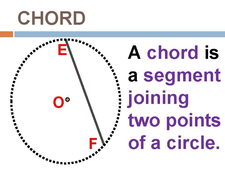 CHORD E O F A chord is a segment joining two points of a