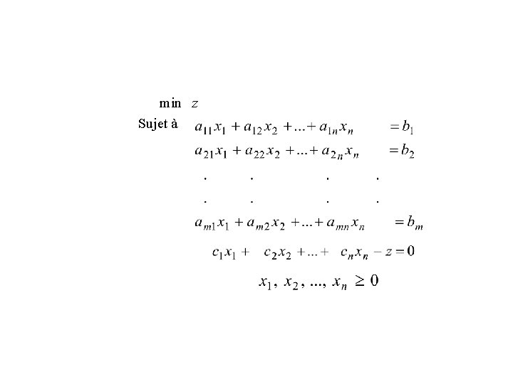 min z Sujet à min z Sujet à