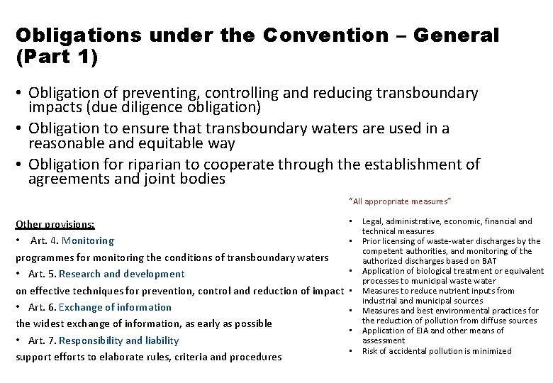 Obligations under the Convention – General (Part 1) • Obligation of preventing, controlling and