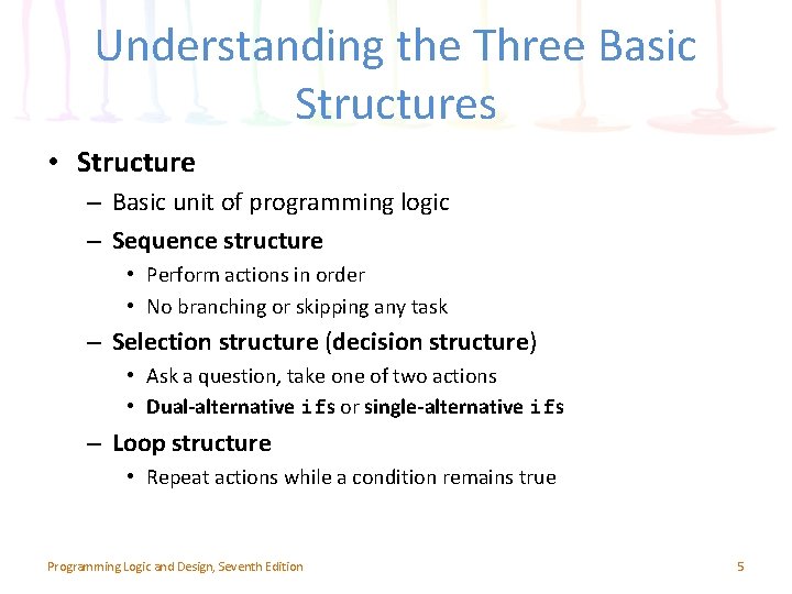 Understanding the Three Basic Structures • Structure – Basic unit of programming logic –