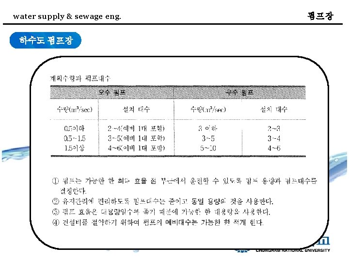 water supply & sewage eng. 하수도 펌프장 