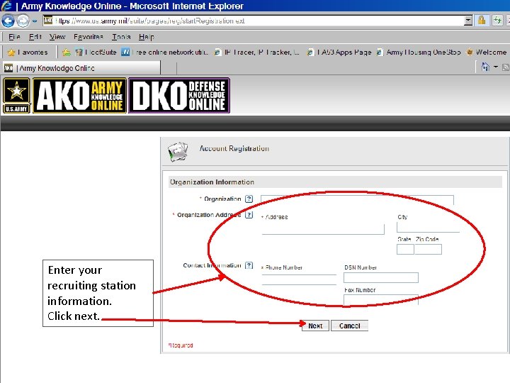 Enter your recruiting station information. Click next. 