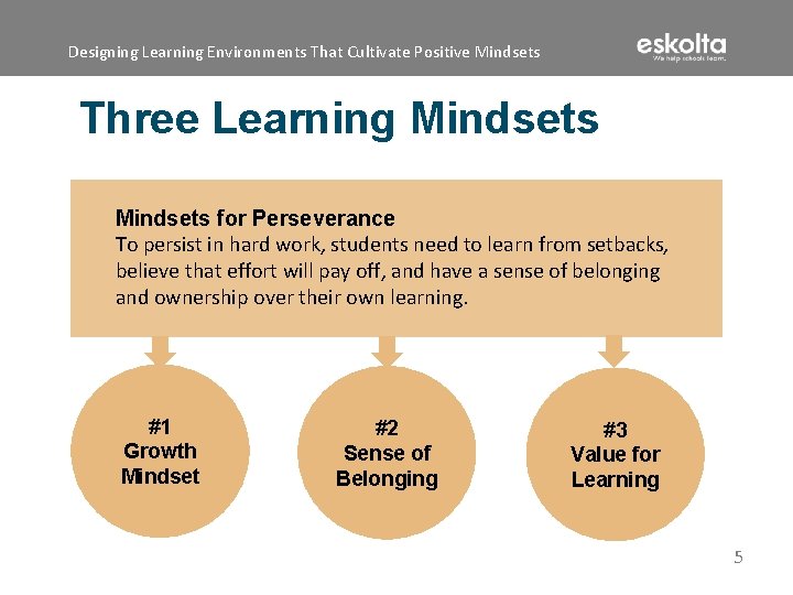 5 Designing Learning Environments That Cultivate Positive Mindsets Three Learning Mindsets for Perseverance To