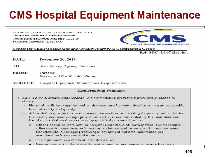 CMS Hospital Equipment Maintenance 126 