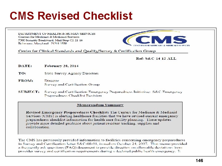 CMS Revised Checklist 146 