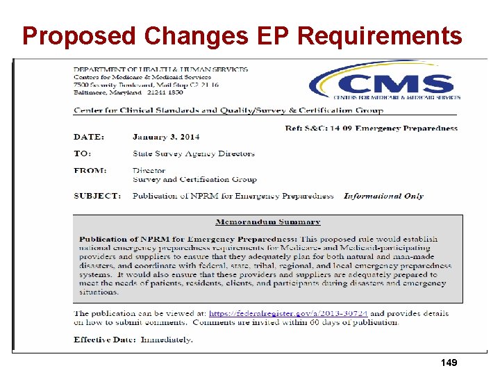 Proposed Changes EP Requirements 149 