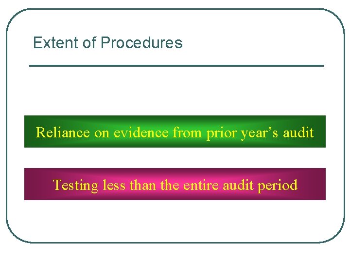 Extent of Procedures Reliance on evidence from prior year’s audit Testing less than the