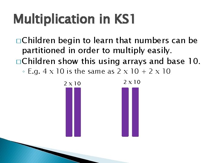 Multiplication in KS 1 � Children begin to learn that numbers can be partitioned