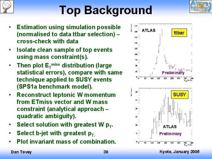 Top Background • Estimation using simulation possible (normalised to data ttbar selection) – cross-check