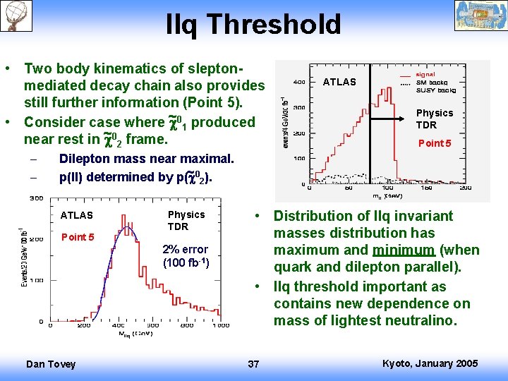 llq Threshold • Two body kinematics of sleptonmediated decay chain also provides still further