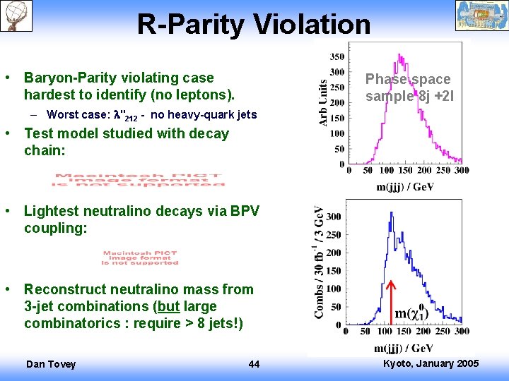 R-Parity Violation • Baryon-Parity violating case hardest to identify (no leptons). Phase space sample