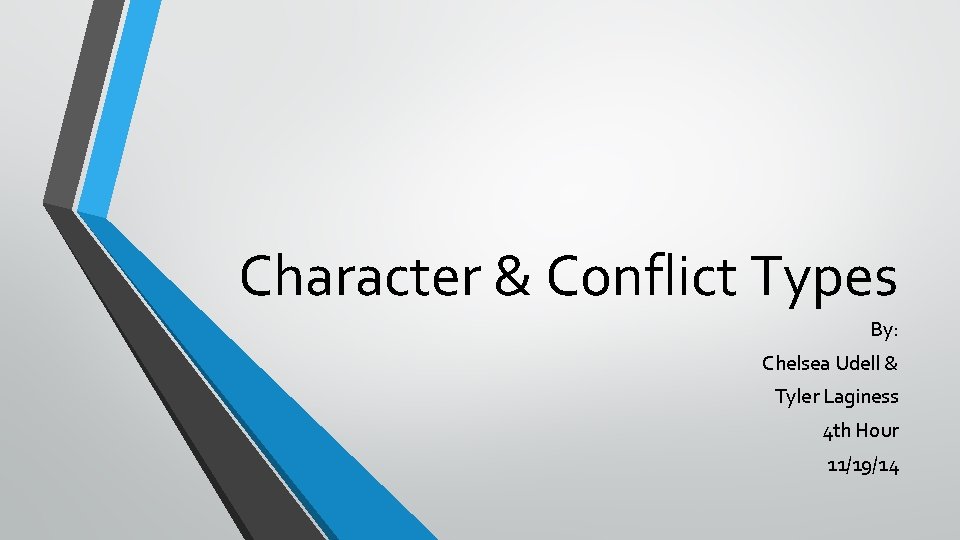 Character & Conflict Types By: Chelsea Udell & Tyler Laginess 4 th Hour 11/19/14
