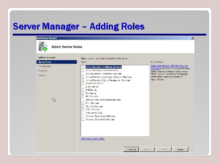 Server Manager – Adding Roles 