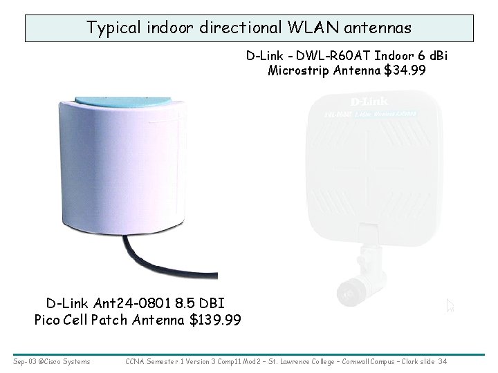 Typical indoor directional WLAN antennas D-Link - DWL-R 60 AT Indoor 6 d. Bi
