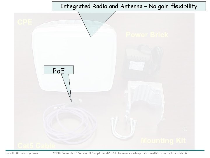 Integrated Radio and Antenna – No gain flexibility Po. E Sep-03 ©Cisco Systems CCNA