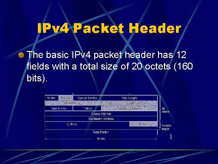 IPv 4 Packet Header The basic IPv 4 packet header has 12 fields with