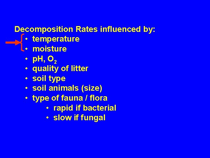 Decomposition Rates influenced by: • temperature • moisture • p. H, O 2 •