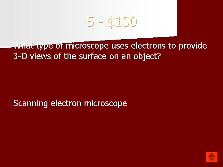 5 - $100 What type of microscope uses electrons to provide 3 -D views