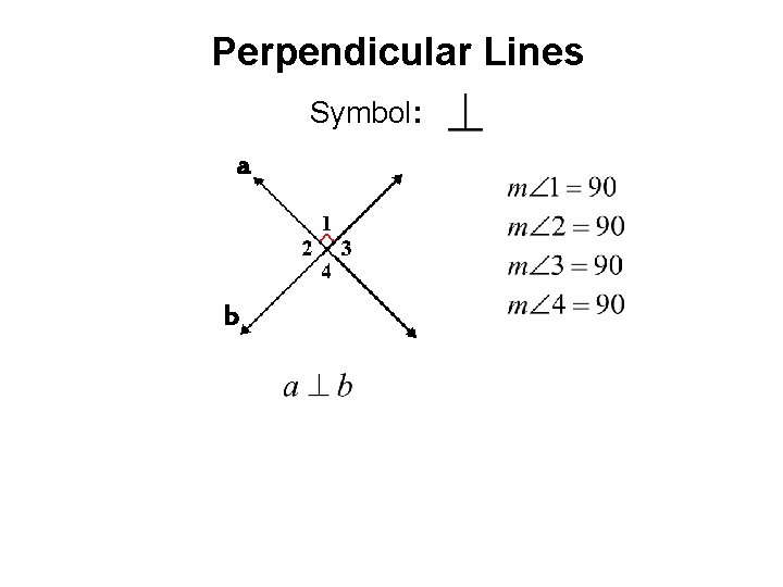 Perpendicular Lines Symbol: a b Perpendicular Lines Symbol: a b