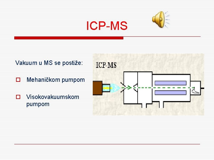 ICP-MS Vakuum u MS se postiže: o Mehaničkom pumpom o Visokovakuumskom pumpom 