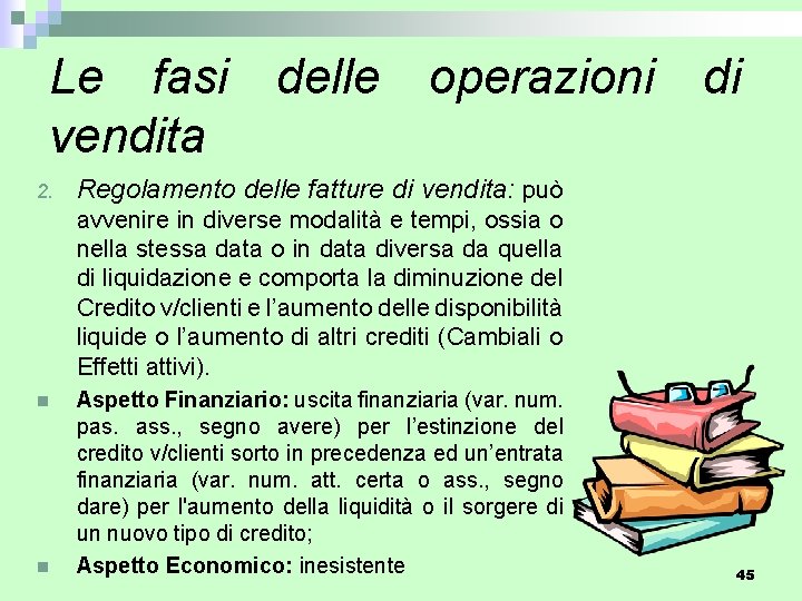 Le fasi delle operazioni di vendita 2. Regolamento delle fatture di vendita: può avvenire