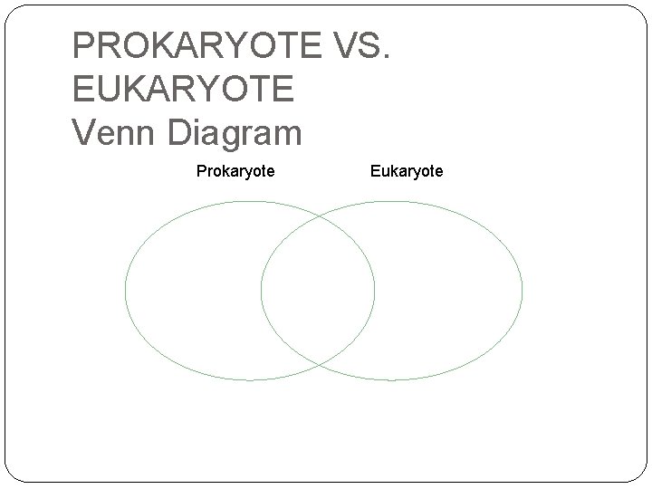 PROKARYOTE VS. EUKARYOTE Venn Diagram Section 7 -2 Prokaryote Go to Section: Eukaryote 