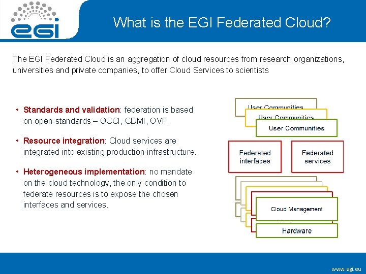 What is the EGI Federated Cloud? The EGI Federated Cloud is an aggregation of