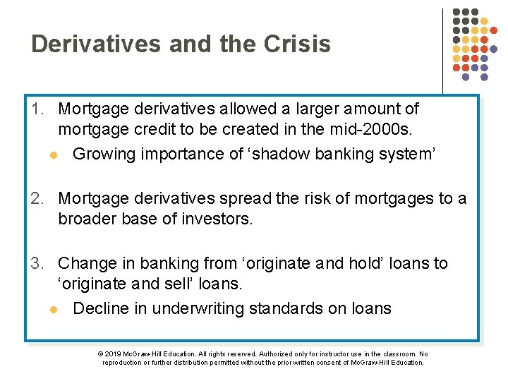Derivatives and the Crisis 1. Mortgage derivatives allowed a larger amount of mortgage credit