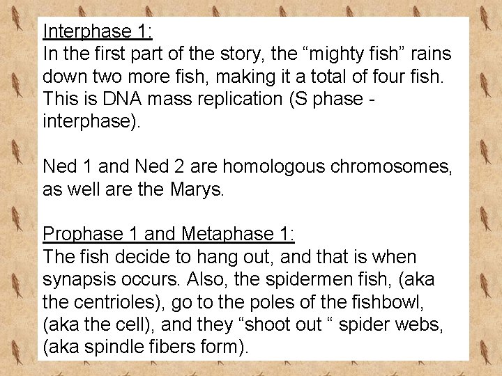 Interphase 1: In the first part of the story, the “mighty fish” rains down