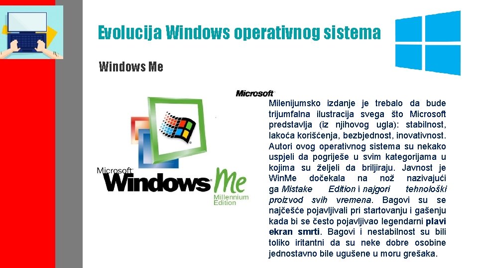 Evolucija Windows operativnog sistema Windows Me Milenijumsko izdanje je trebalo da bude trijumfalna ilustracija